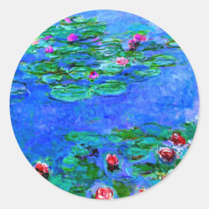 Monet - Water Lilies (rood), beroemd schilderij; Ronde Sticker