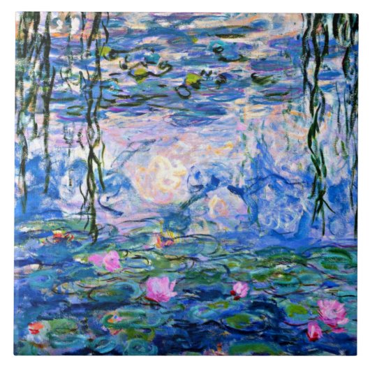 Monet - Water Lilies (roze) 1919 beroemd schilderi Tegeltje (Voorkant)