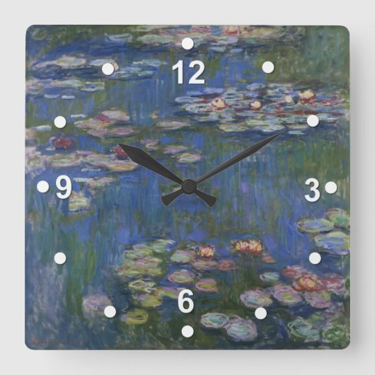 Monet Water Lilies Wall Clock Vierkante Klok (Voorkant)