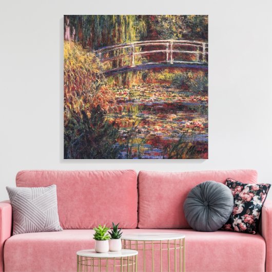 MONET Water Lily Pond Roos Stretched Canvas Print (Insitu (Woonkamer))