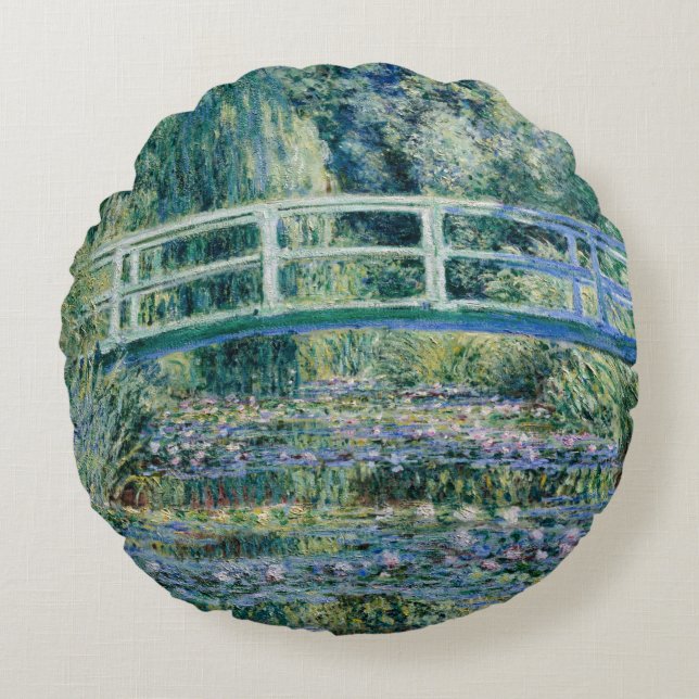 Monet - Watergalgen en Japanse brug Rond Kussen (Voorkant)