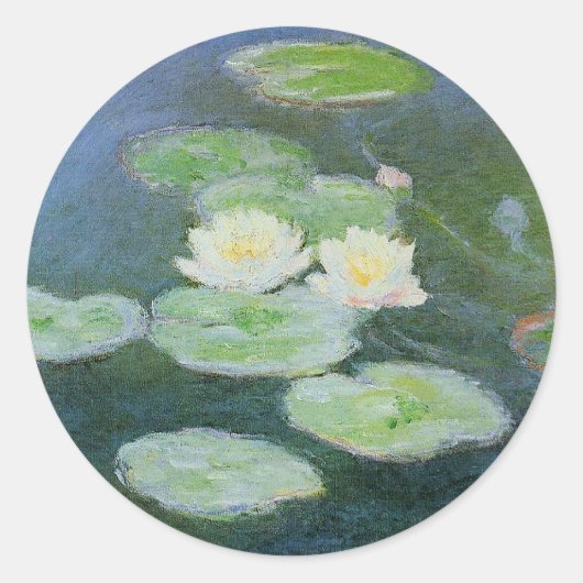 Monet - watergelilies, avondeffect, ronde sticker (Voorkant)