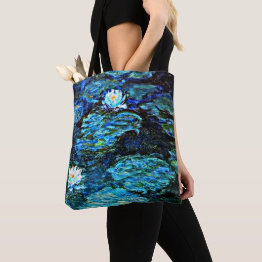 Monet - Watergelilies (blauw) Tote Bag (Dichtbij)