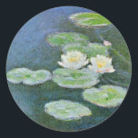 Monet - watergelilies, effect op de avond ronde sticker<br><div class="desc">Water Lilies,  Avonds Effect,  beroemd schilderij van Claude Monet.</div>