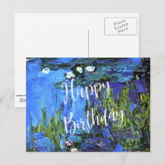 Monet - Waterlelies, blauw indigo, verjaardagswens Briefkaart (Voorkant / Achterkant)