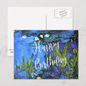 Monet - Waterlelies, blauw indigo, verjaardagswens Briefkaart (Voorkant / Achterkant)