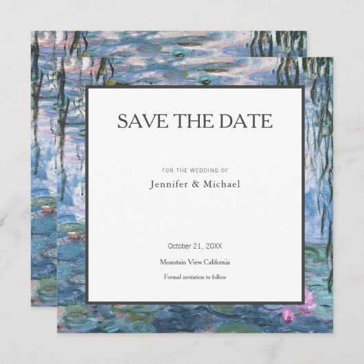Monet Waterlelies Professioneel Minimalistisch Save The Date (Voorkant / Achterkant)
