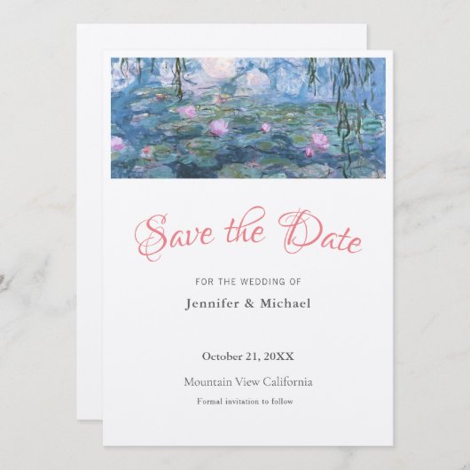 Monet Waterlelies Professionele Minimalistische Ee Save The Date (Voorkant / Achterkant)