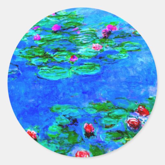 Monet: Waterlelies Rode kunstwerk Ronde Sticker (Voorkant)