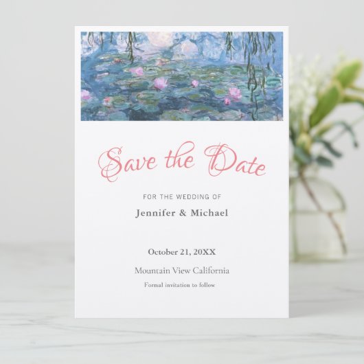 Monet Waterlillies professionele minimalistische e Save The Date (Staand voorkant)