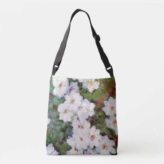 Monet - White Clematis, beroemd bloemschilderij Crossbody Tas (Achterkant)
