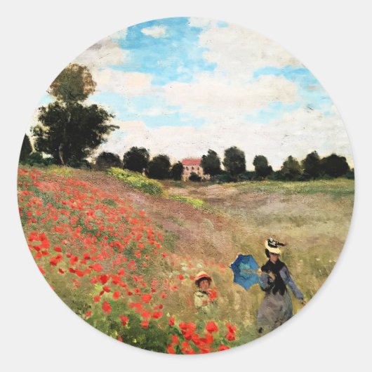 Monet - Wilde klaprozen bij Argenteuil, Ronde Sticker (Voorkant)