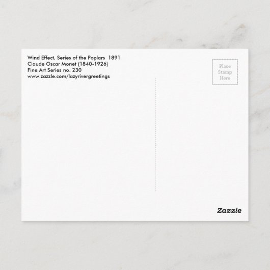 Monet Wind Effect Poplars  Landschap Briefkaart (Achterkant)