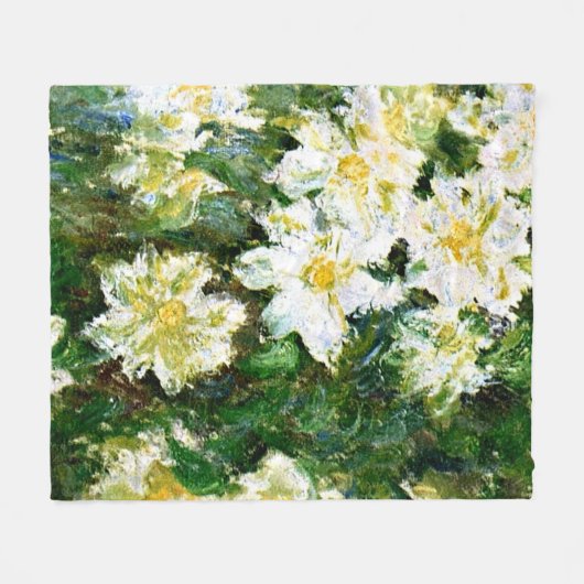 Monet - Witte Clematis, beroemd bloemenschilderij Fleece Deken (Voorkant (Horizontaal))
