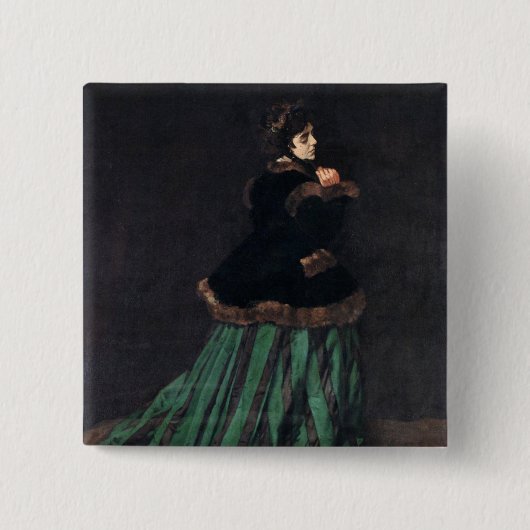 Monet Woman in Green Dress Vierkante Button 5,1 Cm (Voorkant)