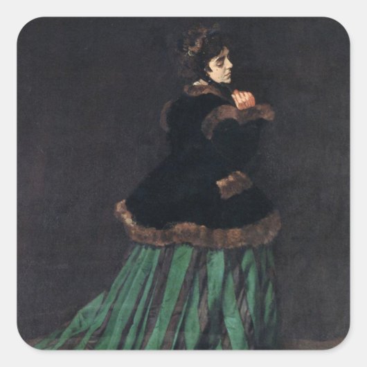 Monet Woman in Green Dress Vierkante Sticker (Voorkant)