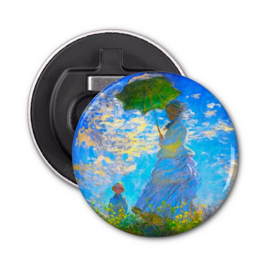 Monet Woman met een parasol Button Flesopener (Voorkant)