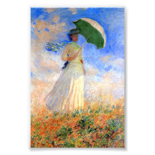 Monet Woman met een parasol die recht onder ogen s Foto Afdruk
