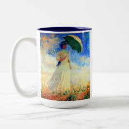 Monet Woman met een parasol die recht onder ogen s Tweekleurige Koffiemok