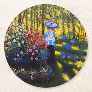 Monet Woman met een parasol in de tuin Ronde Kartonnen Onderzetter