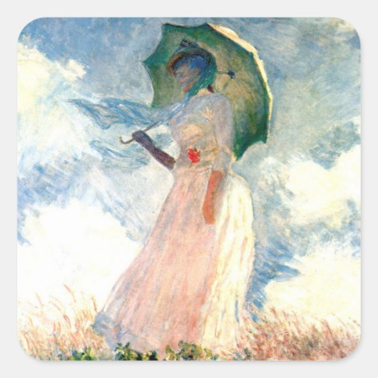 Monet Woman met een parasol links Vierkante Sticker (Voorkant)