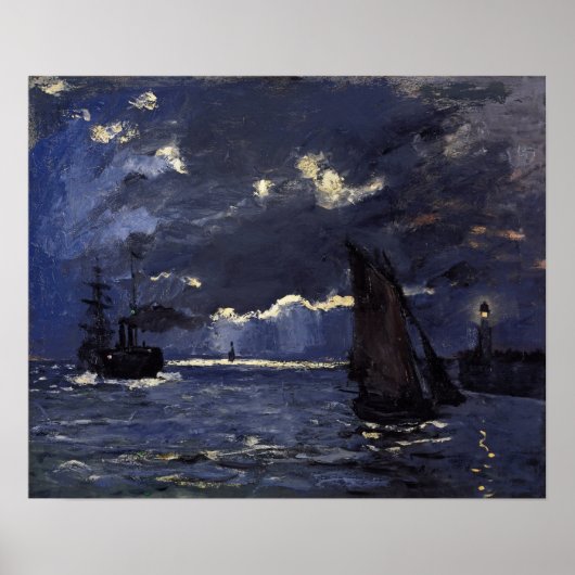 Monet - Zeegezicht met scheepvaart bij maanlicht Poster (Voorkant)