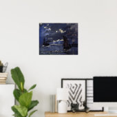 Monet - Zeegezicht met scheepvaart bij maanlicht Poster (Thuiskantoor)