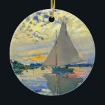 Monet Zeilboot bij Le Petit-Gennevilliers Keramisch Ornament<br><div class="desc">Ornament met Claude Monets olieverfschilderij Zeilboot bij Le Petit-Gennevilliers (1874). Een serene zeilboot vaart in Parijs,  Frankrijk. Perfect voor liefhebbers van impressionisme en Franse kunstverzamelaars!</div>