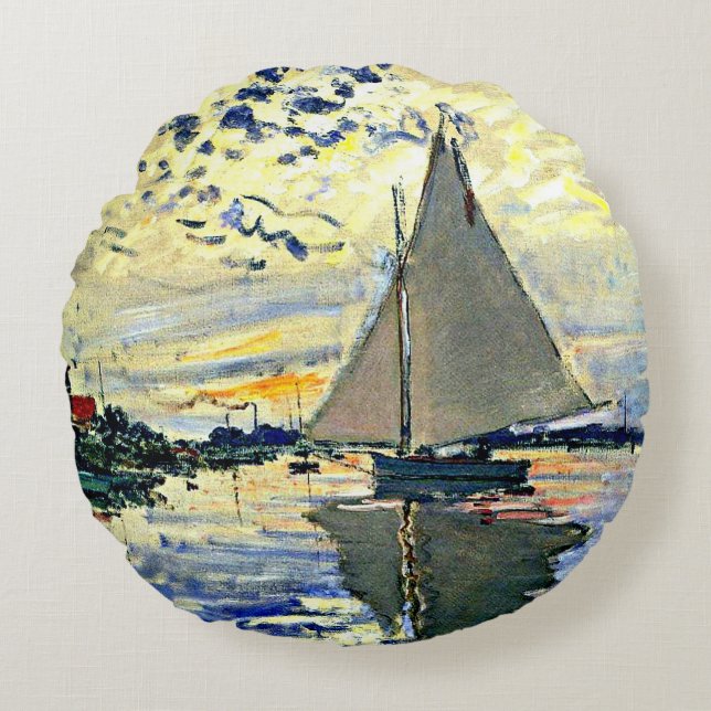 Monet - Zeilboot bij le Petit GENNEVILLIERS Rond Kussen (Voorkant)