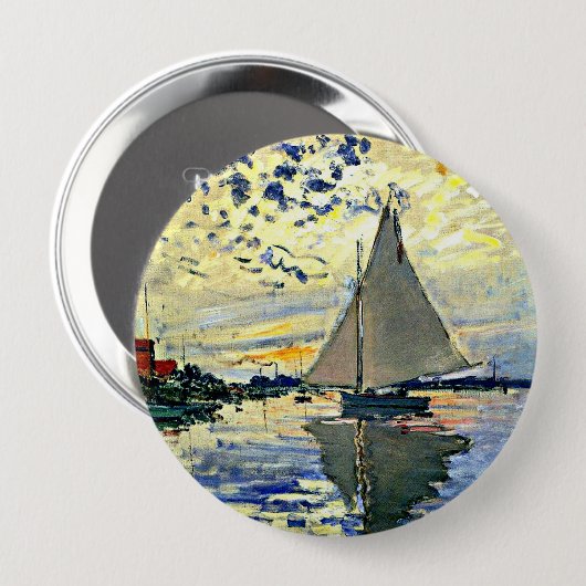 Monet - Zeilboot bij le Petit Gennevilliers Ronde Button 4,0 Cm (Voorkant /achterkant)