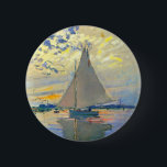 Monet Zeilboot bij Le Petit-Gennevilliers Ronde Button 5,7 Cm<br><div class="desc">Button met Claude Monets olieverfschilderij Zeilboot bij Le Petit-Gennevilliers (1874). Een serene zeilboot vaart in Parijs,  Frankrijk. Perfect voor liefhebbers van impressionisme en Franse kunstverzamelaars!</div>