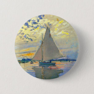 Monet Zeilboot bij Le Petit-Gennevilliers Ronde Button 5,7 Cm