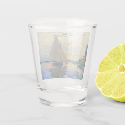 Monet Zeilboot bij Le Petit-Gennevilliers Shot Glas (Achterkant)