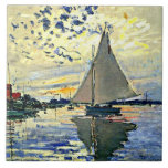 Monet - Zeilboot bij le Petit Gennevilliers Tegeltje<br><div class="desc">Claude Monet schilderij,  Zeilboot bij le Petit Gennevilliers</div>
