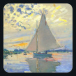 Monet Zeilboot bij Le Petit-Gennevilliers Vierkante Sticker<br><div class="desc">Stickers met Claude Monets olieverfschilderij Zeilboot bij Le Petit-Gennevilliers (1874). Een serene zeilboot vaart in Parijs,  Frankrijk. Perfect voor liefhebbers van impressionisme en Franse kunstverzamelaars!</div>