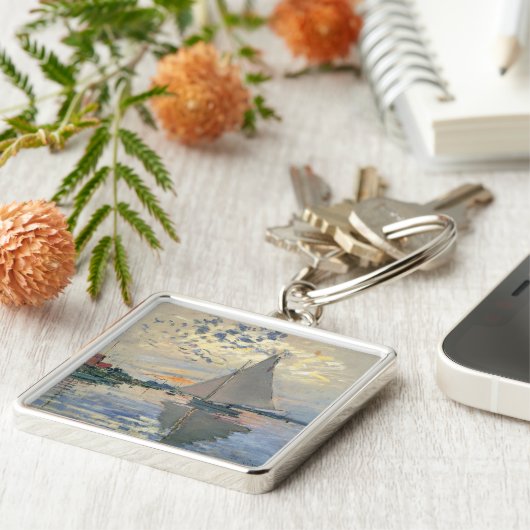 Monet zeilboot Frans impressionisme Klassieke kuns Sleutelhanger (Zijkant)