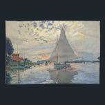 Monet zeilboot Frans impressionisme Klassieke kuns Theedoek<br><div class="desc">Monet zeilboot - Deze prachtige Franse zeilboot is van de Franse impressionist Claude Monet, geschilderd in 1874. Monet was een van de belangrijkste Franse impressionistische kunstenaars die ooit geleefd hebben. De exacte titel van het schilderij is "Zeilboot bij Petit-Gennevilliers", een olieverf op doek. Het schilderij show een enkele zeilboot met...</div>