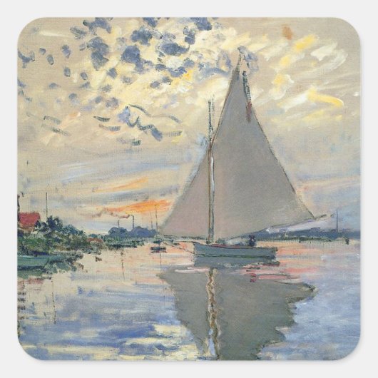 Monet zeilboot Frans impressionisme Klassieke kuns Vierkante Sticker (Voorkant)