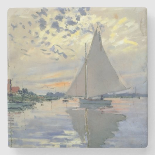 Monet Zeilboot Franse Impressionisme Klassieke Kun Stenen Onderzetter (Voorkant)