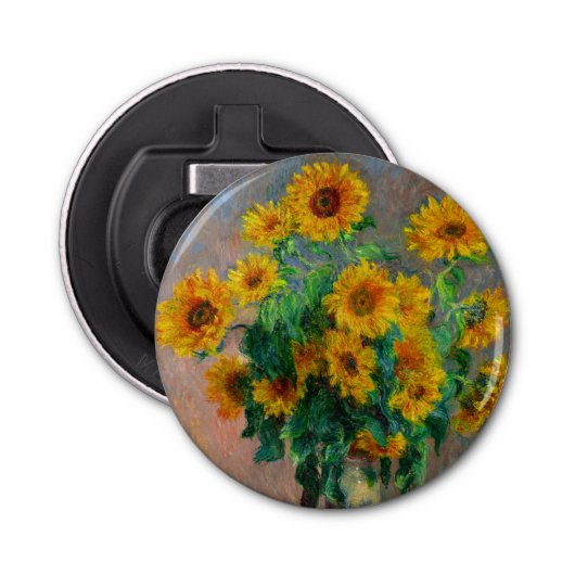 Monet-zonnebloemen Button Flesopener (Voorkant)