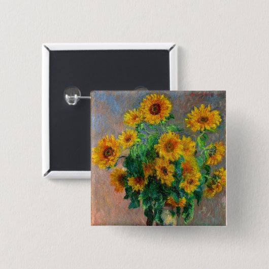 Monet-zonnebloemen Vierkante Button 5,1 Cm (Voorkant /achterkant)