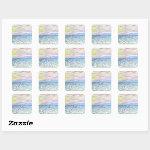 Monet - Zonsondergang bij Pourville, kunstdruk Vierkante Sticker