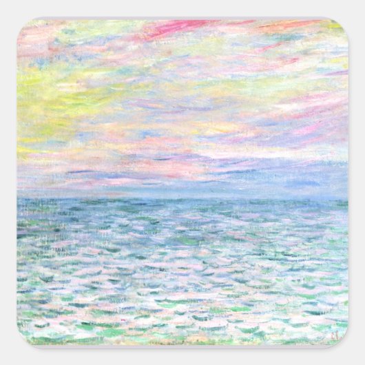Monet - Zonsondergang bij Pourville, kunstdruk Vierkante Sticker (Voorkant)