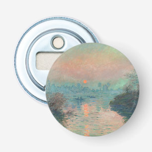 Monet Zonsondergang op de Seine Fijne Kunst Impres Button Flesopener