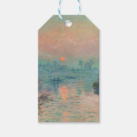 Monet Zonsondergang op de Seine Fijne Kunst Impres Cadeaulabel (Voorkant)