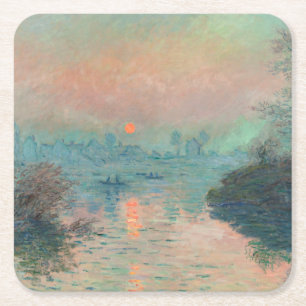 Monet Zonsondergang op de Seine Fijne Kunst Impres Kartonnen Onderzetters