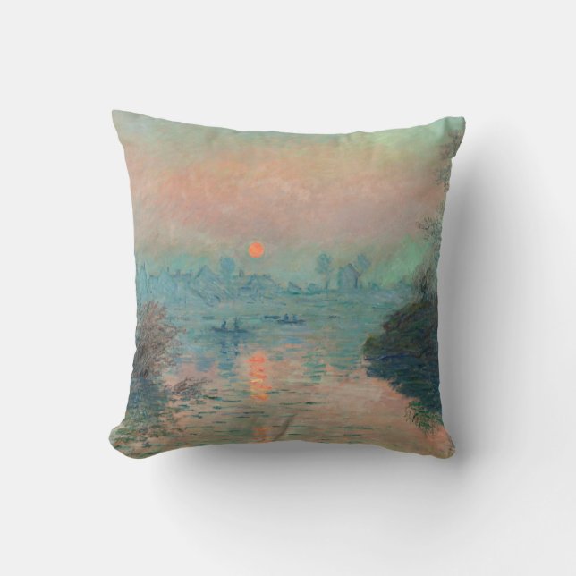 Monet Zonsondergang op de Seine Fijne Kunst Impres Kussen (Voorkant)