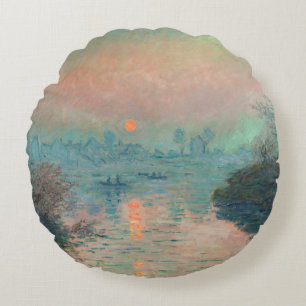 Monet Zonsondergang op de Seine Fijne Kunst Impres Rond Kussen