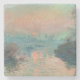 Monet Zonsondergang op de Seine Fijne Kunst Impres Stenen Onderzetter