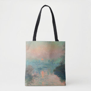Monet Zonsondergang op de Seine Fijne Kunst Impres Tote Bag